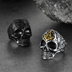Gothic Masonic Skull Stainless Steel Ring Men