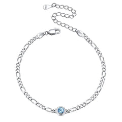 Pulseiras de prata esterlina com corrente fina de 3 mm e pedra de nascimento