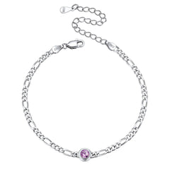 Pulseiras de prata esterlina com corrente fina de 3 mm e pedra de nascimento