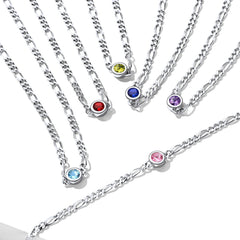 Pulseiras de prata esterlina com corrente fina de 3 mm e pedra de nascimento