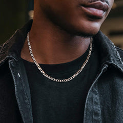 Colar de corrente cubana fina de prata esterlina para mulheres