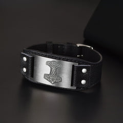 Pulseira de couro Viking Thors Hammer Cuff Son