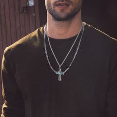 Turquoise Celtic Cross Pendant Necklace Men