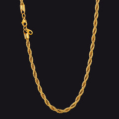 Colar de corrente de corda torcida feminino 3 mm de largura