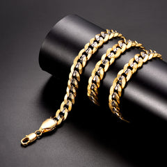 Colar de corrente cubana bicolor feminino 6 mm/10 mm de largura