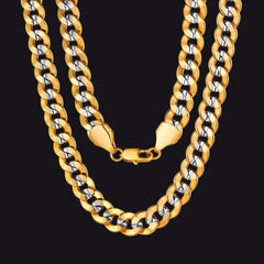 Colar de corrente cubana bicolor feminino 6 mm/10 mm de largura