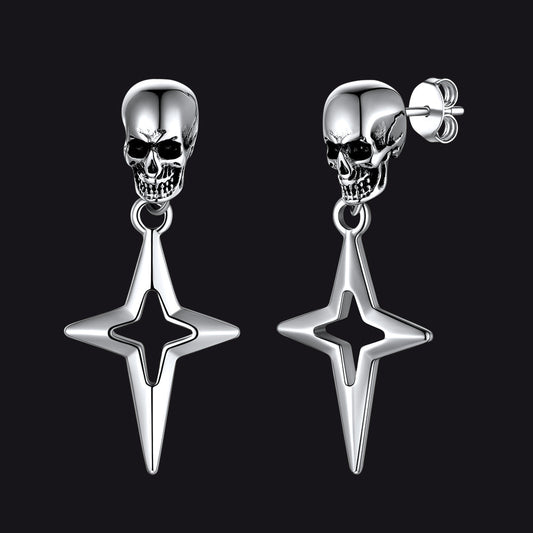 Skull Dangle Stud Earrings with Cross Star For Men