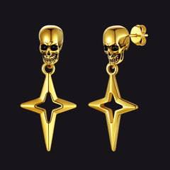 Skull Dangle Stud Earrings with Cross Star For Men