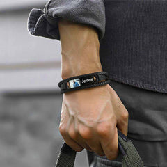 Pulseira de couro com imagem personalizada de animal de estimação