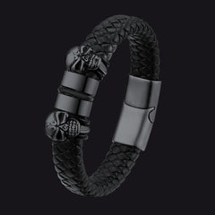 Personalized Name Beads Leather Skull Bracelet