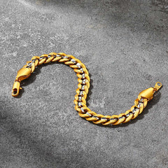 Pulseira de joias unissex de dois tons com elos cubanos robustos de 9 mm