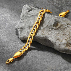 Pulseira de joias unissex de dois tons com elos cubanos robustos de 9 mm