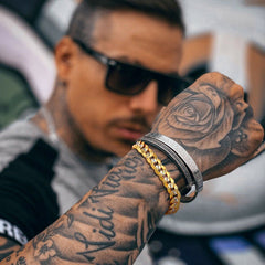 Pulseira de joias unissex de dois tons com elos cubanos robustos de 9 mm