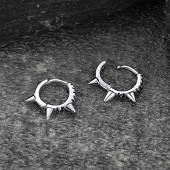 Sterling Silver Spike Hoop Earrings with Black Onyx