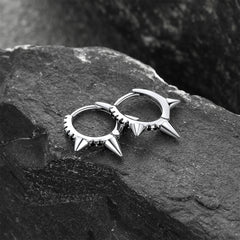 Sterling Silver Spike Hoop Earrings with Black Onyx