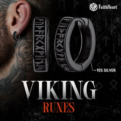 Brincos de argola Huggie com runas Viking de prata esterlina e runas Viking nórdicas