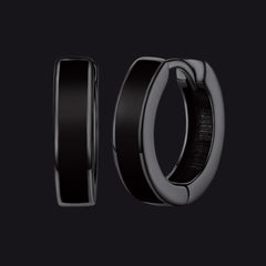 Brincos de argola Huggie pretos de prata esterlina para homens e mulheres 10 mm