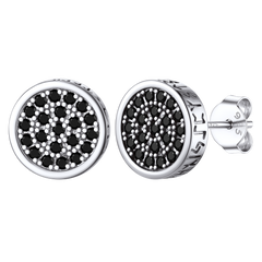 Brincos de pino Viking Rune com zircônia preta e ônix e runas de 10 mm