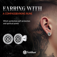 Brincos de pino Vegvisir com bússola nórdica e runa viking para homens