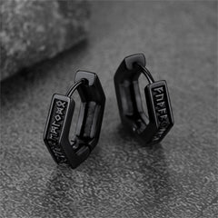 Brincos de argola Viking Rune Viking Hexagon Rune para homens
