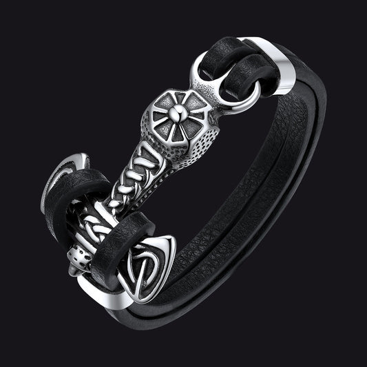Viking Mjolnir Thors Hammer Leather Bracelet