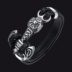 Pulseira de couro Viking Mjolnir Thors Hammer