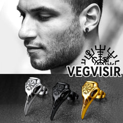 Brincos de pino com caveira Viking Raven e runa Viking com Vegvisir Viking para homens e mulheres