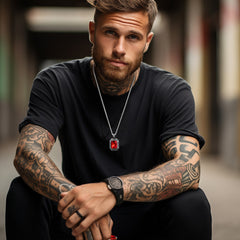 Colar de placa de cachorro de cristal gravado com runas vikings masculinas