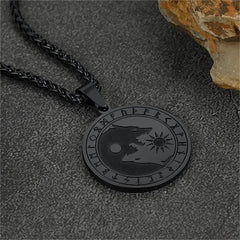Colar de Moedas de Lobo Viking Masculino com Runas