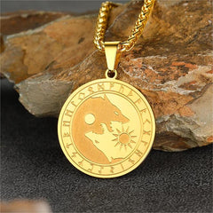 Colar de Moedas de Lobo Viking Masculino com Runas