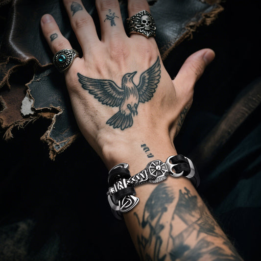 Viking Mjolnir Thors Hammer Leather Bracelet