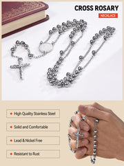 Rosário católico da Virgem Maria com contas de cruz, colar com corrente para homens e mulheres