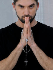 Rosário católico da Virgem Maria com contas de cruz, colar com corrente para homens e mulheres