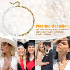 Meia gargantilha de pérola branca de 8 mm e corrente de elos cubanos de 7 mm