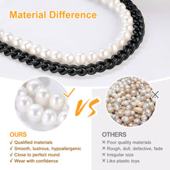 Meia gargantilha de pérola branca de 8 mm e corrente de elos cubanos de 7 mm