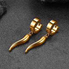 Brincos de argola Huggie de chifre italiano Cornicello para homens