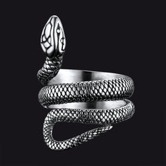 Punk Coiled Snake Stainless Steel Ring Men Women