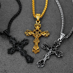 Colar vintage com pingente de cruz crucifixo Jesus masculino