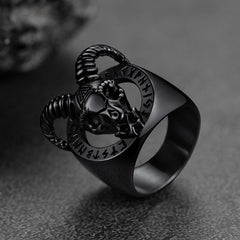 Satanic Goat Skull Ring Viking Runes Men