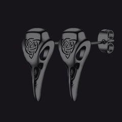 Viking Raven Skull Earrings Studs With Celtic Knot For Men