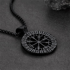 Colar com pingente de bússola Vegvisir com runas vikings para homens