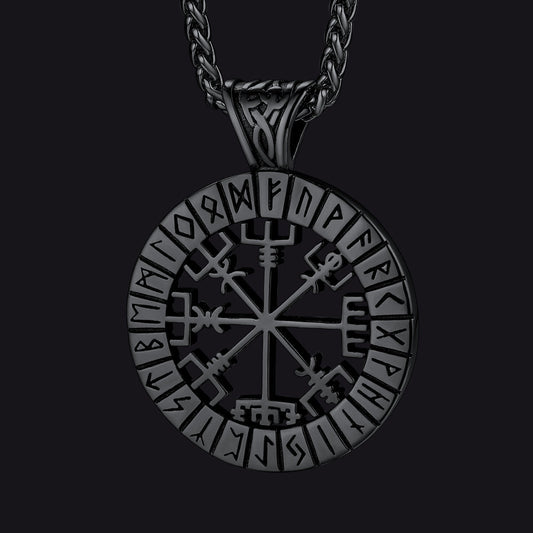 Colar com pingente de bússola Vegvisir com runas vikings para homens
