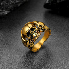 Biker Wings Skull Stainless Steel Ring Men