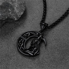 Colar com pingente de lobo celta viking lua crescente masculino