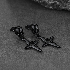 Skull Dangle Stud Earrings with Cross Star For Men