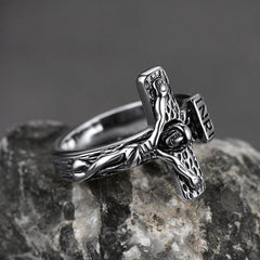 Anel masculino com crucifixo e cruz de Jesus cristão