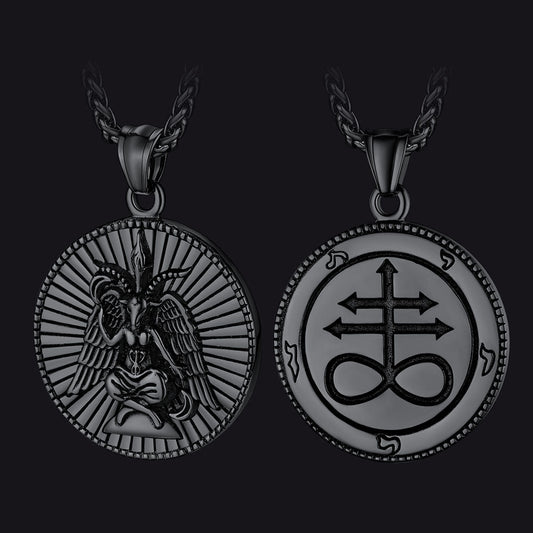 Colar masculino com cruz de Leviatã e cabra satânica Baphomet