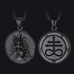 Colar masculino com cruz de Leviatã e cabra satânica Baphomet