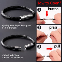 Pulseira de couro genuíno trançado com fecho