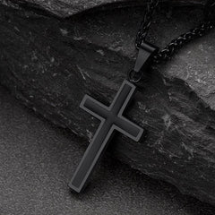 Colar de cruz de esmalte preto cristão para homens e mulheres